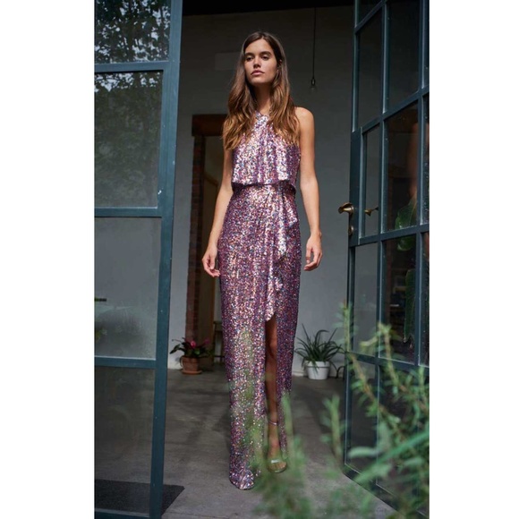 ML MONIQUE LHUILLIER Halter Sequined Gown - Picture 6 of 6